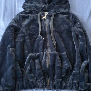 Ardene Faux Fur Zip Hoodie Black Size S